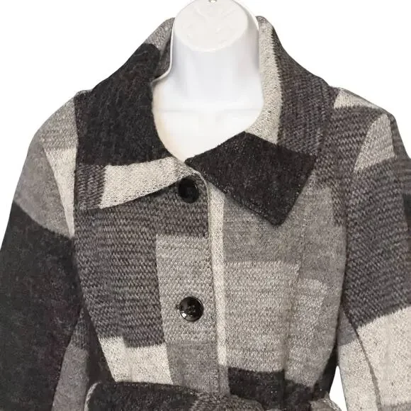 Appleseed’s Wool Blend Belted Jacket Textured Gray Black Cozy Coat Pockets Sz M - Picture 4 of 10